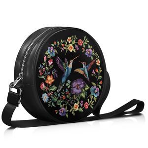Hummingbird Leather Crossbody Bags, Round Shoulder Purse Circle Bag :[